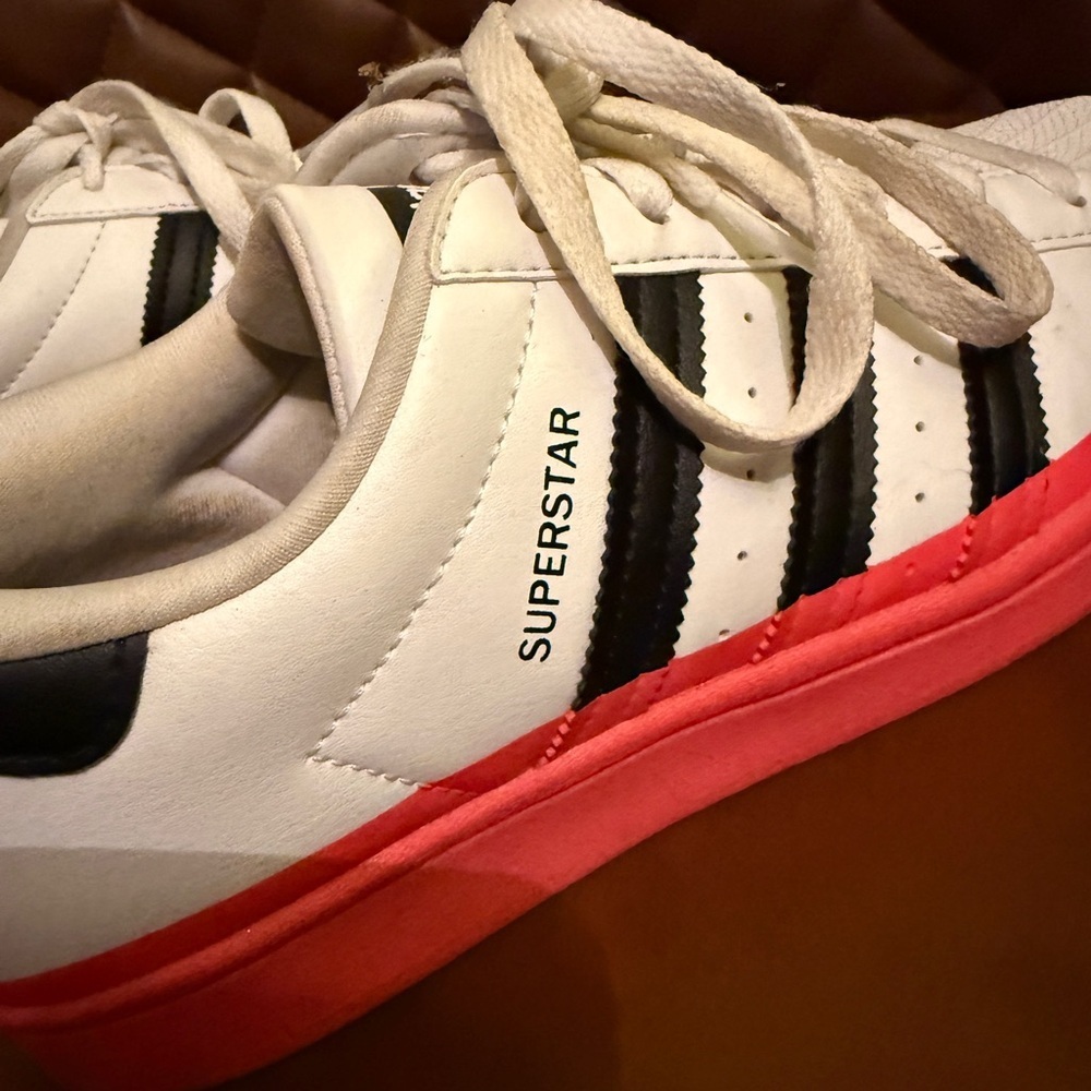 Adidas Superstar White and Black with Pink Soles and Black Drip - Picture 3 of 7